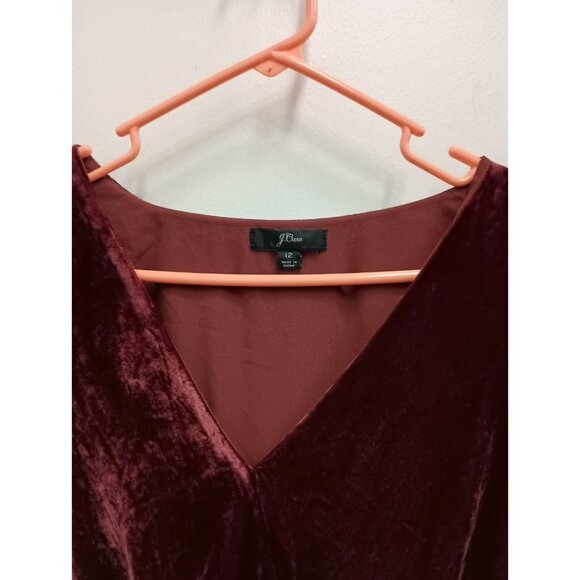 J. Crew Womens Velvet Blouse Top Size 12 Burgundy V Neck Long Sleeve Whimsygoth - Picture 3 of 10